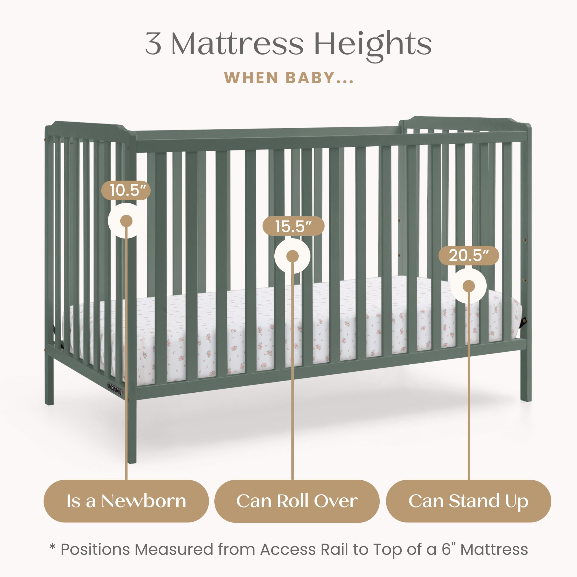 Delta Children Emmie 4-in-1 Convertible Crib - Converts from Baby Crib to Toddler Bed, Daybed and Sofa Bed, Fits Standard Full-Size Crib Mattress, Grassy Glen