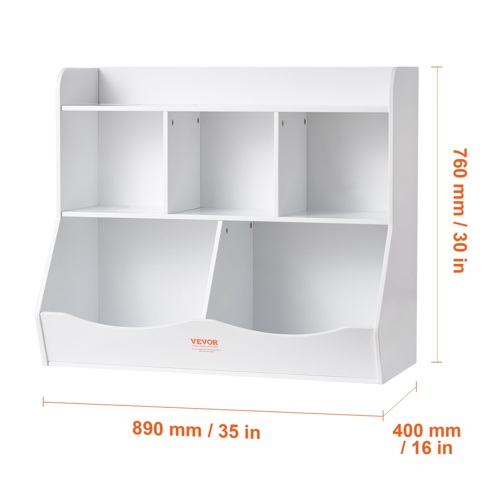 VEVOR Wood Kid Storage Cubby, Toy Storage Organizer with Bookshelf, 5-Cubby Wood Toy Storage Cabinet, Children Book Toy Shelf for Kids Room, Playroom, Kindergarten, Nursery, White