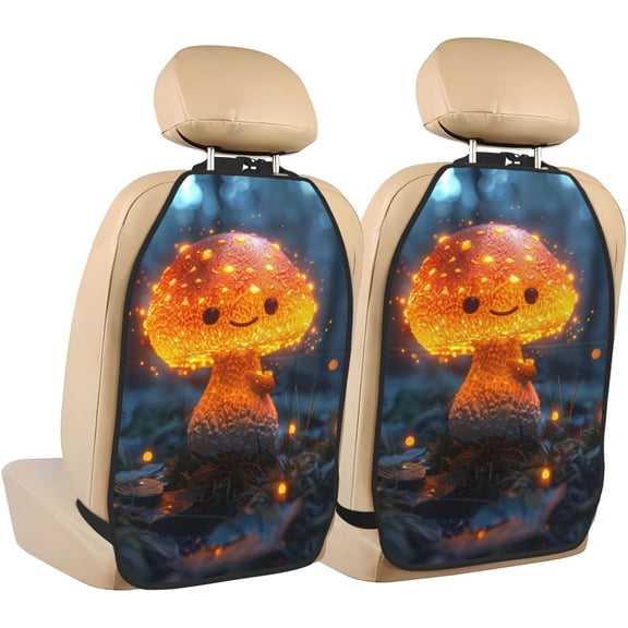 Xecao Glowing Mushroom In Forest Pattern Car Seat Back Protector 2 Pack Large Capacity Pocket, Kick Mats Back Seat Protector