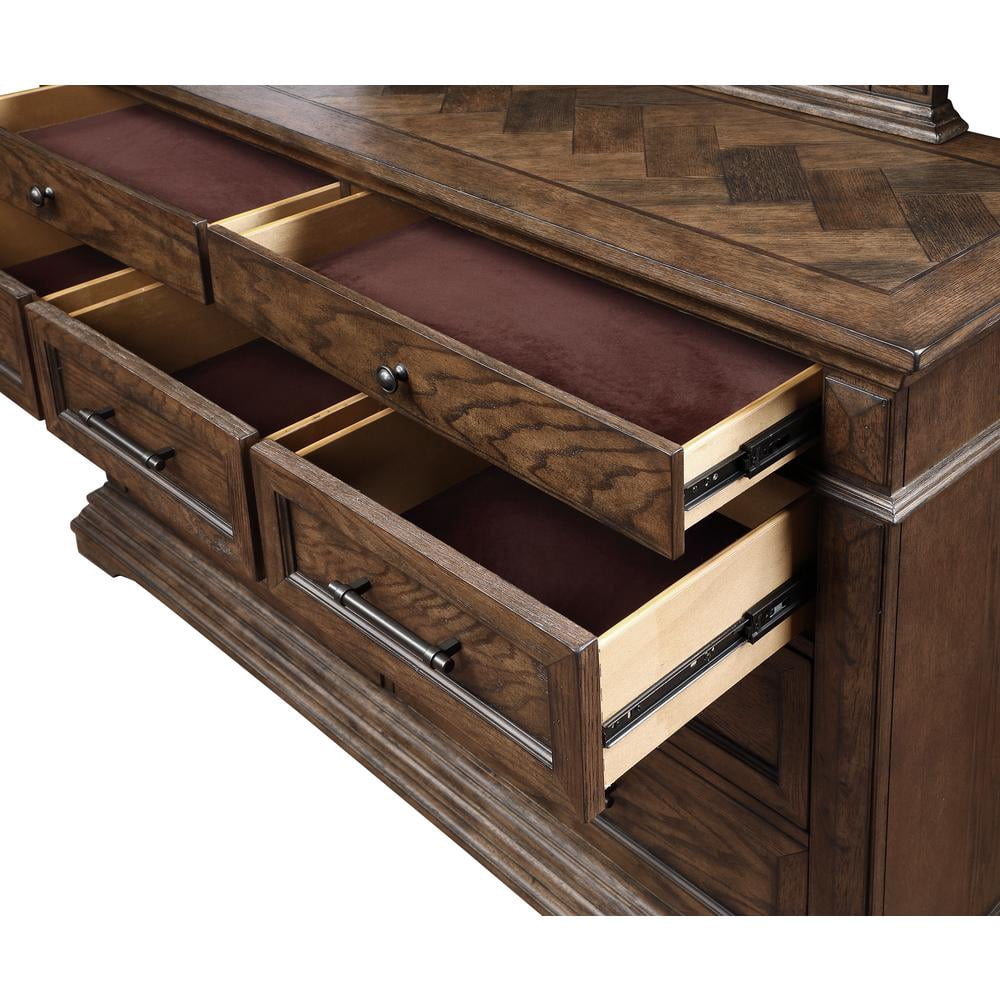 New Classic Furniture Mar Vista Solid Wood Dresser with Mirror in Brushed Walnut