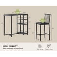 thumbnail image 3 of Aiho 3 Pieces Dining Table Set for 2, Counter Height Bar Table Set with Storage Shelves, Pub Table and Padded Chairs for Kitchen, Dining Room - Black, 3 of 10