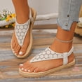 thumbnail image 4 of YgkuHd Women's Casual Flat Sandals Perforated Floral Upper Toe Post Style Elastic Ankle Strap Espadrille Sole White,5.5, 4 of 9