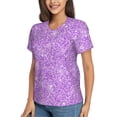 thumbnail image 2 of Zufioo Lilac Glittering Print Women's Classic V-neck T-shirt, V-neck Short-sleeved Tops Home Wear, Suitable for Daily Life, Work, Outdoors-Small, 2 of 8