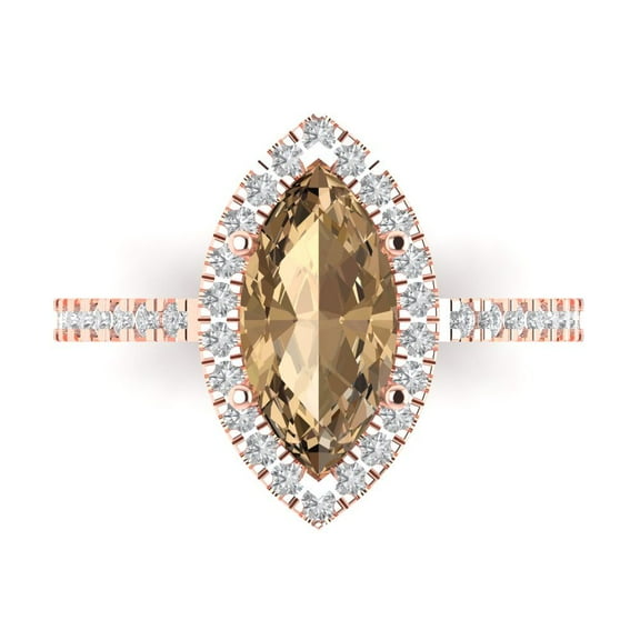 Halo Engagement Ring for Women - 2.38ct Simulated Champagne Diamond in 14K Rose Gold Promise Ring