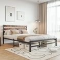 thumbnail image 2 of MAYEERTY Queen Platform Bed Frame with Rustic Vintage Wood Headboard, Strong Metal Slats Support Mattress Foundation, Brown, 2 of 5
