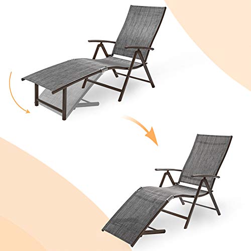Crestlive Products  Outdoor Aluminum Folding Recliner Adjustable Chaise Lounge (Set of 2) - See Picture Black&Grey Fabric, Brown Farme - image 4 of 7