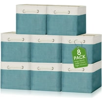 8 Pack Collapsible Storage Bins Fabric Storage Bins Polyester Fabric Storage Baskets with Handles Linen Closet Organizer for Shelf Home Closet Towels Toys (Cyan White,15 x 11 x 9.5 in)