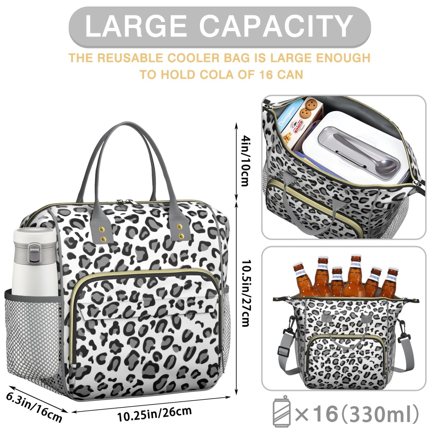 Cheetah Spots Lunch Tote – Dynamic Leopard Print Insulated Bag with Strap, Leakproof Dual Compartment Lunch Box for Adults, Work, or Beach