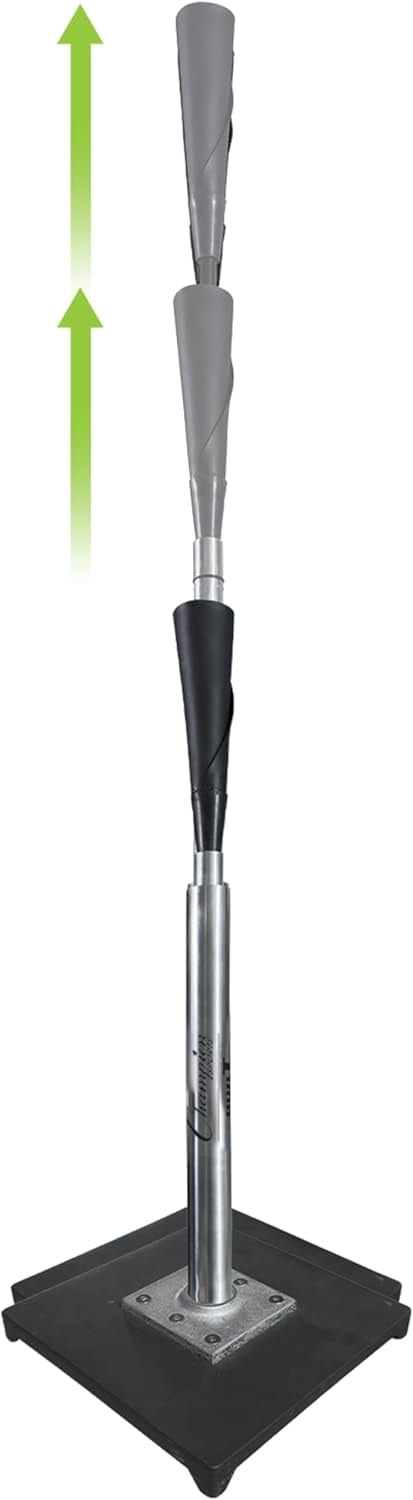 Champion Sports Adjustable (23"-43") Batting Tee for Baseball & Softball – Youth & T-Ball Hitting Training, Portable Telescoping Aluminum Stem, Heavy Duty Rubber Top & Stable Base