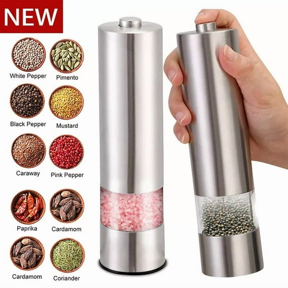2 Pack Electric Salt and Pepper Grinder Set Battery Operated Stainless Steel Salt Grinder Pepper Mill Automatic Salt and Pepper Grinder Set