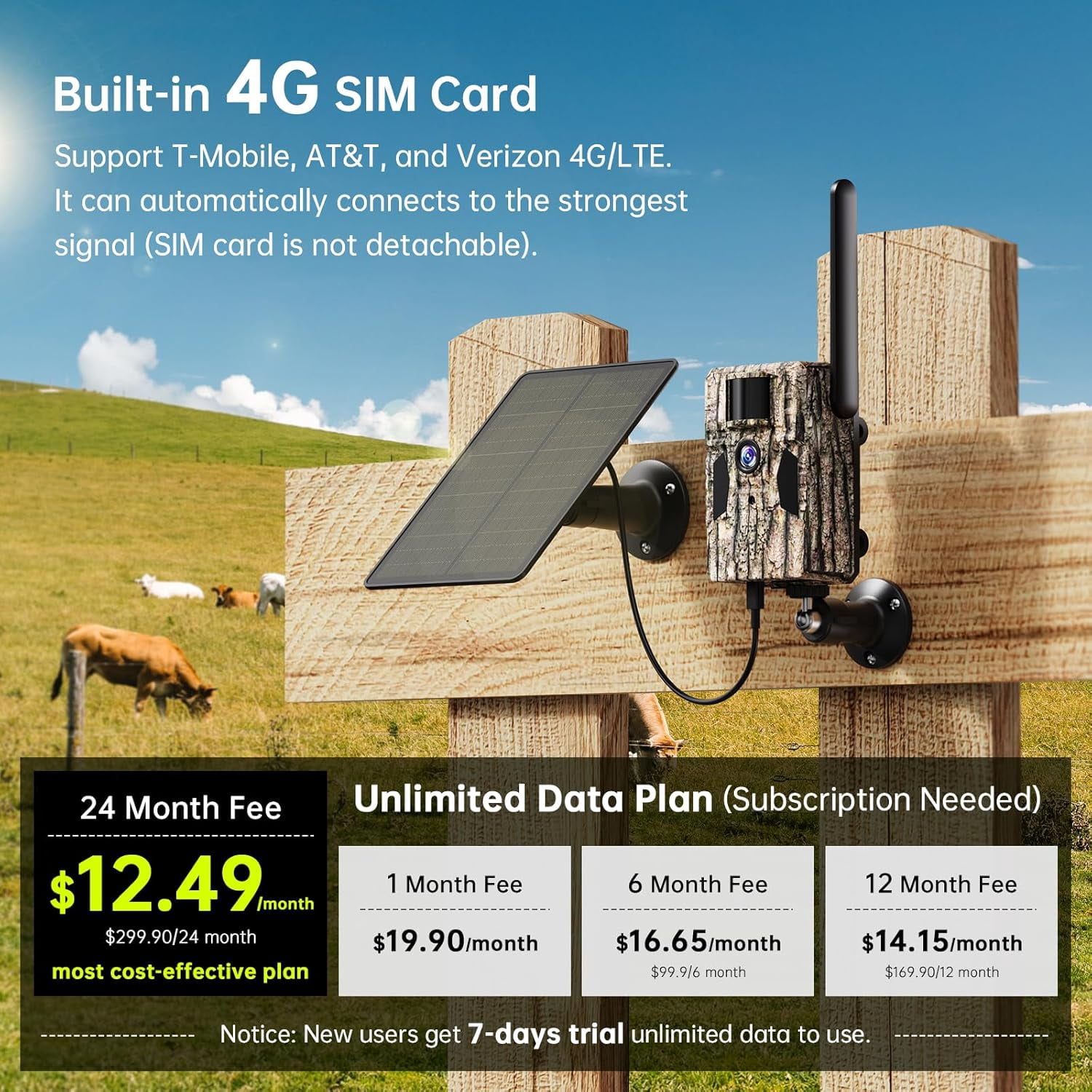 SEHMUA 3rd Cellular Trail Cameras with 48MP Photo 2K Live Streaming, 4G LTE Unlimited Data Plan Built-in SIM Card, 4W Solar Powered Game/Deer Cam No Glow Flash with Motion Activated -Camouflage