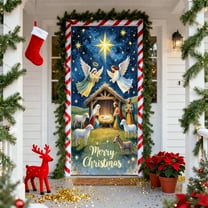 Biblical Christmas Door Cover - Nativity Scene with Angels,Star & Sheep - Religious Holiday Decor for Front Door - Waterproof & Reusable - Celebrate Christmas with Faith & Joy