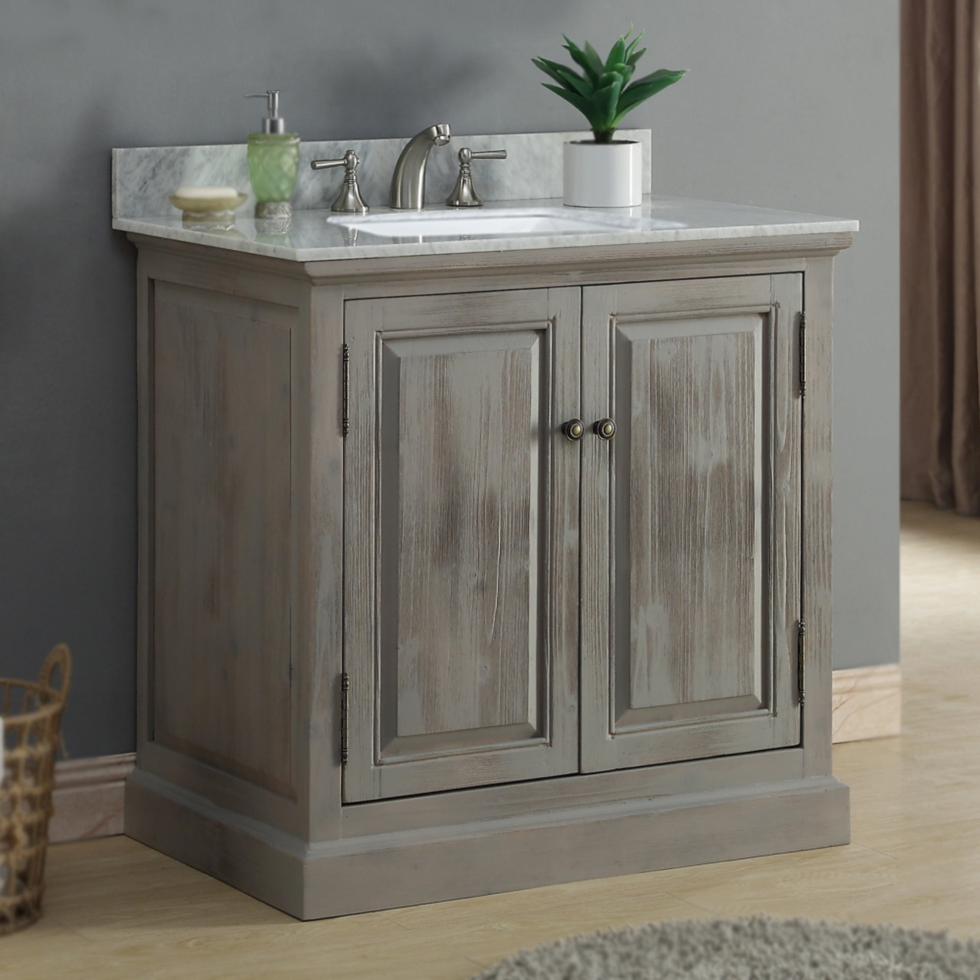 InFurniture Rustic Style Marble Top with SQ Sink 36inch Single Sink