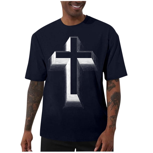 Camisas de Manga Corta de los Hombres Casual Pascua-Impresión Suelta Deportes Elásticos Cuello Redondo, Suave Blusa de Poliéster Spandex