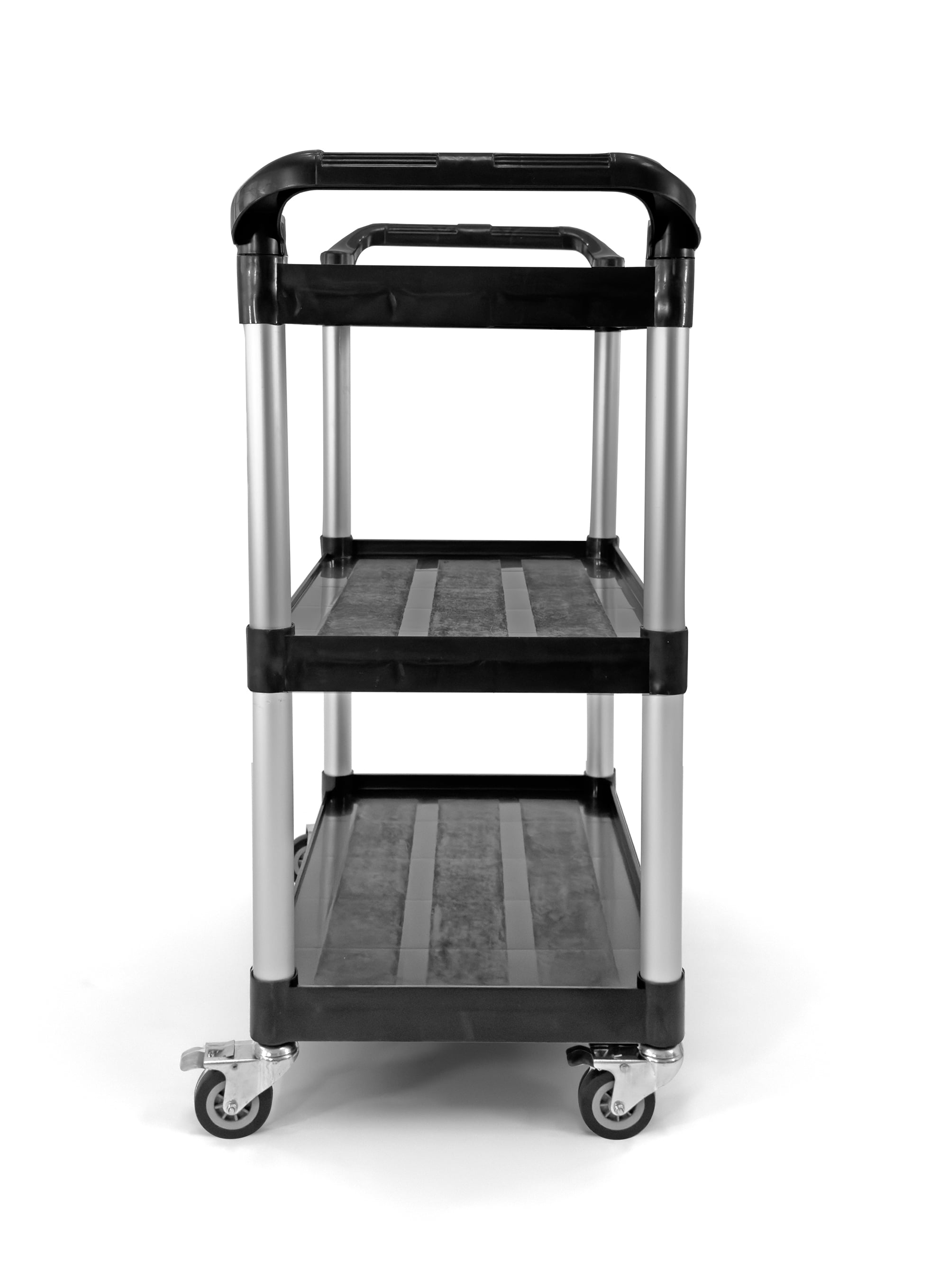 Commercial 3-Shelf Rolling Service Utility Cart | Capacity 390 lbs. | 37" x 34" x 16" | Black