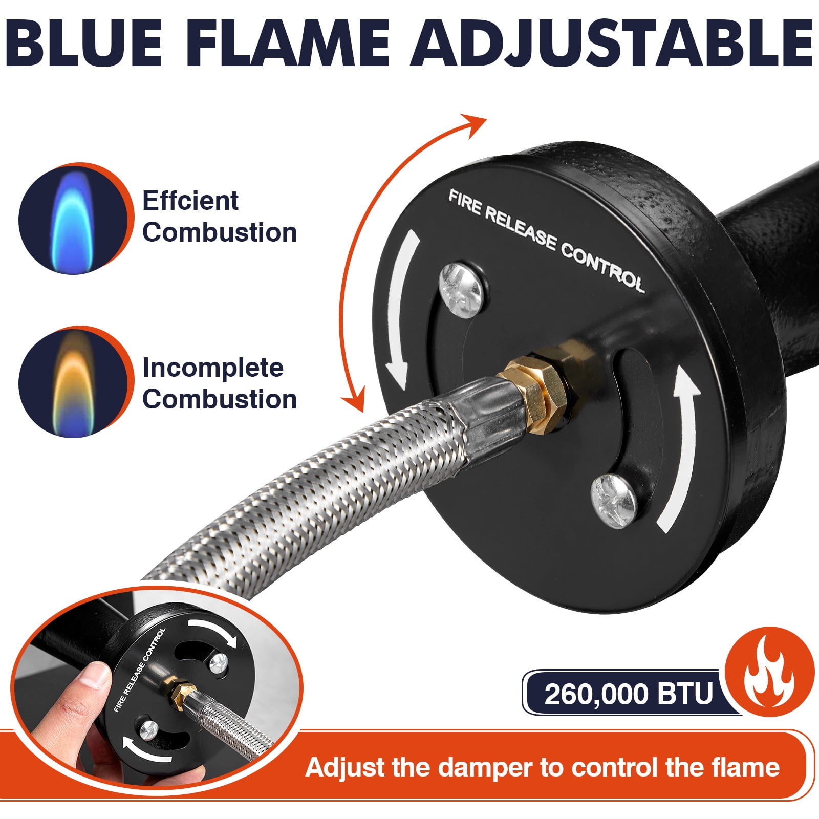 Frizi 1-Burner Propane Gas Outdoor Stove, 260000 BTU Camping Stove, 0-20 PSI Adjustable Regulator & Steel-Braided Hose