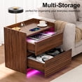 thumbnail image 5 of Satifur Nightstand with Charging Station and Smart LED Lights, Modern Fluted Bedside Table with 2 Drawers, End Table for Bedroom and Living Room, American Walnut, Set of 2, 5 of 12