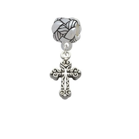 Antiqued Budded Cross - Woven Rope Charm Bead