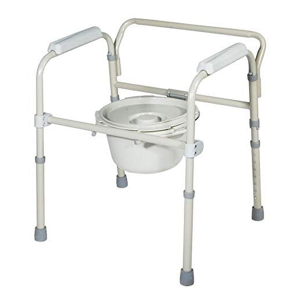 HEALTHLINE 3 in 1 Bedside Commode, Folding Bedside Commode Chair, Toilet Seat with Commode Bucket and Splash Guard, Deluxe Bedside and Bathroom Steel Folding Frame Commode