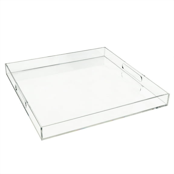 Griptix Square Clear Acrylic Serving Tray 18 9X18 9 Inches Handles Spill Proof