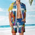 thumbnail image 4 of Vedolay Mens Shorts Tracksuit Men's Summer 2 Piece Outfits Printed Shirt and Shorts Sets,White XL, 4 of 5