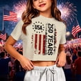 thumbnail image 2 of Angala Kids T Shirts Patriotic Print Crew Neck Short Sleeve Summer Cropped Independence Day Design Casual Dailywear Girls Tees Size 5-6 Years Beige, 2 of 4