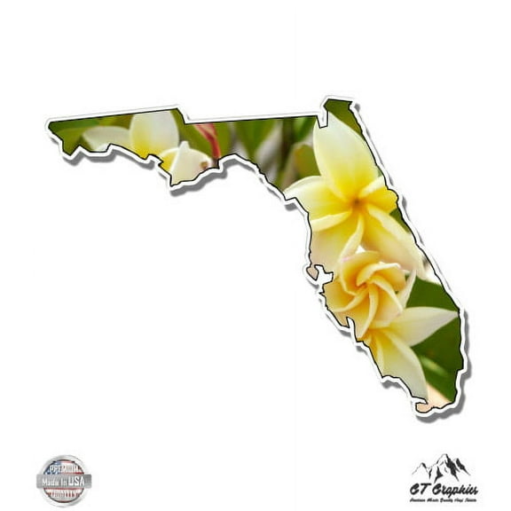 Florida Shape Plumeria Floral Pattern - 3" Vinyl Sticker - For Car Laptop I-Pad Phone Helmet Hard Hat - Waterproof Decal
