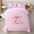 thumbnail image 2 of Manfei Pink Watercolor Bow Letter L Bed Spread Queen for Girls, Cute Initial Bows Queen Coverlet Set, 2 of 7