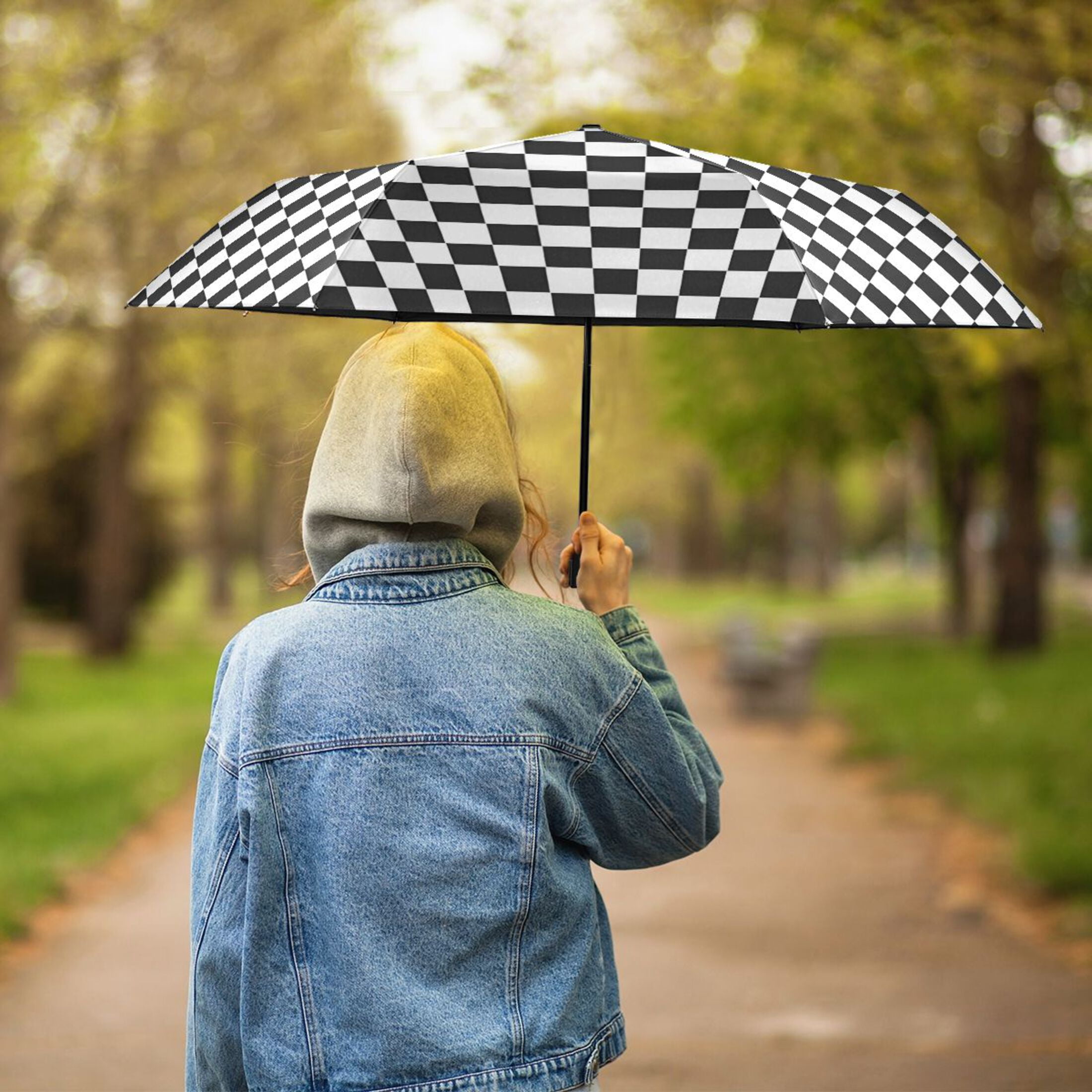 ALAZA Buffalo Checkered UPF 50+ Compact Folding Umbrella for Rain Travel Umbrella Packable
