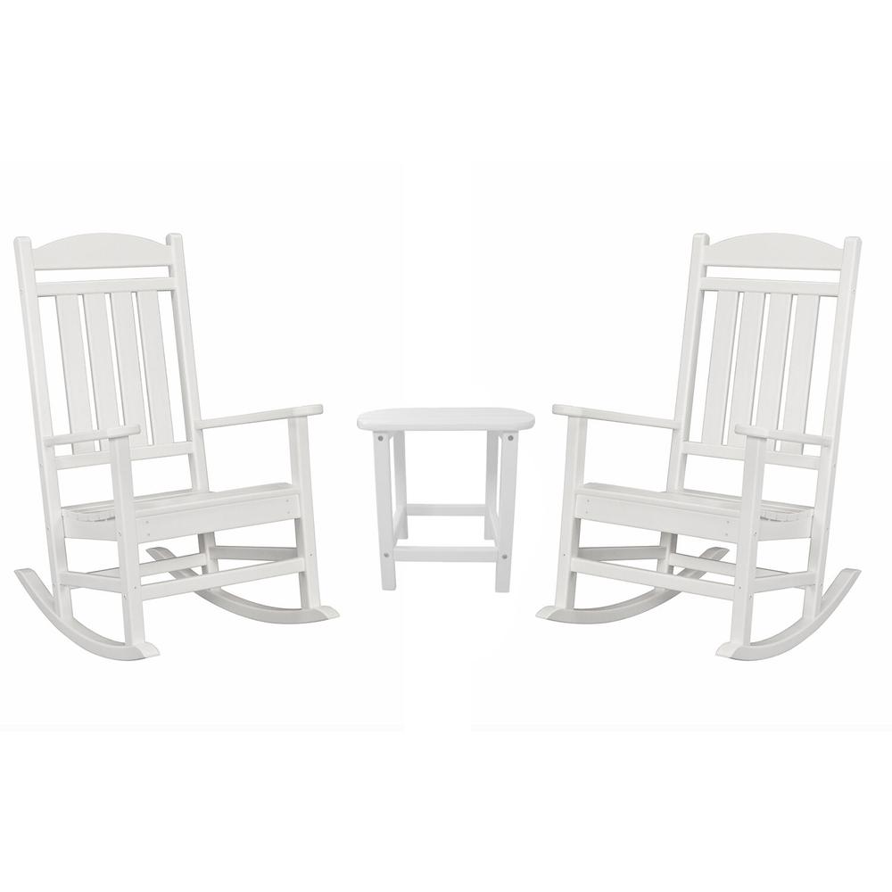 Hanover Pineapple Cay All-Weather 3-Piece Outdoor Patio Porch Rocker Chat Set, 2 Rockers and Side Table, Eco-Friendly, Recycled Material, Made in USA - PINE3PC-WHT - image 2 of 5