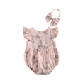 thumbnail image 2 of Wassery Infant Baby Girls Summer Romper 2Pcs Floral Print Outfits Ruffle Fly Sleeve Round Neck Bodysuit + Bow Headband for Newborn, 2 of 7