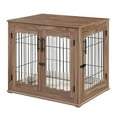 thumbnail image 5 of Unipaws Pet Crate End Table, Double Doors Wooden Wire Dog Kennel with Pet Bed, Walnut, 5 of 8