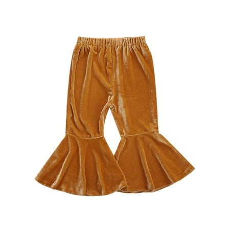 

Canrulo Kids Toddler Infant Baby Girl Velvet Solid Color Elastic Waistband Flare Pants Caramel Color 6-12 Months