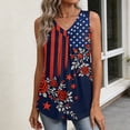 thumbnail image 6 of Iaqnaocc 250 Anniversary Usa Shirt Tank Tops for Women Sleeveless Summer Loose Fit V Neck Pleated Tees Independence Day American Flag Floral Print Retro Tee Tops Navy L, 6 of 6