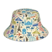 Kll Famous Places Bucket Hat For Women Men Packable Travel Beach Sun Hat Outdoor Rave Accessories Reflective Fisherman Cap