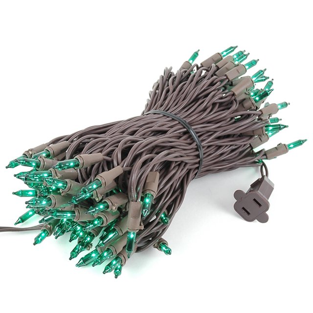 Novelty Lights 50 Feet 100 Bulbs Traditional Incandescent Mini Lights, Green on Brown Wire with 6" Spacing, Commercial Grade and UL Listed for Indoor/Outdoor Use, End-To-End Connectable