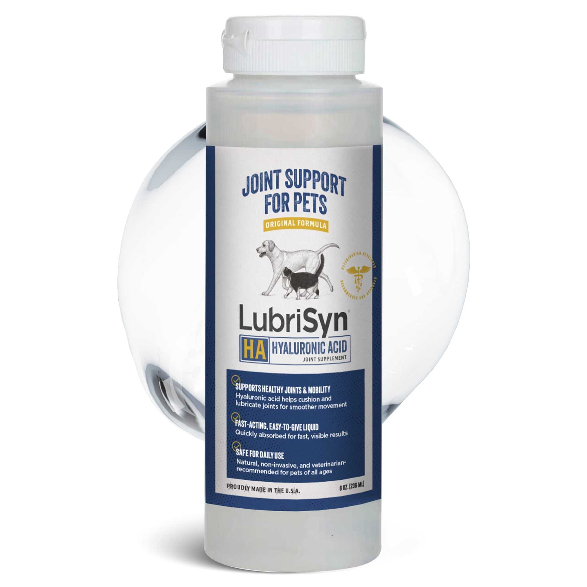 LubriSyn Small Animal and Pet Hyaluronic Acid Hip & Joint Supplement for Dogs and Cats, Vet-Developed Oral Liquid, Original Formula, 8 oz