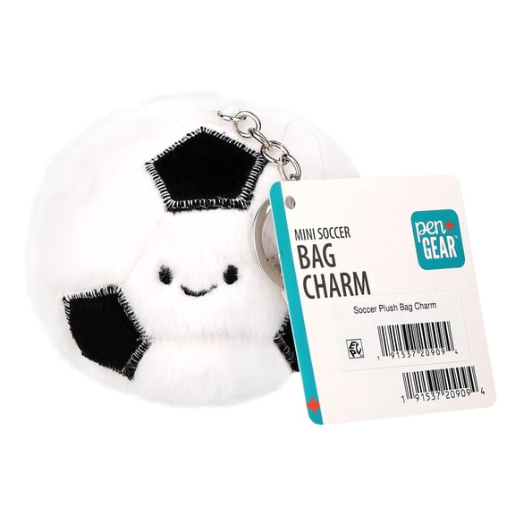 Pen+Gear Soccer Mini Plush Bag Charm, Black with White