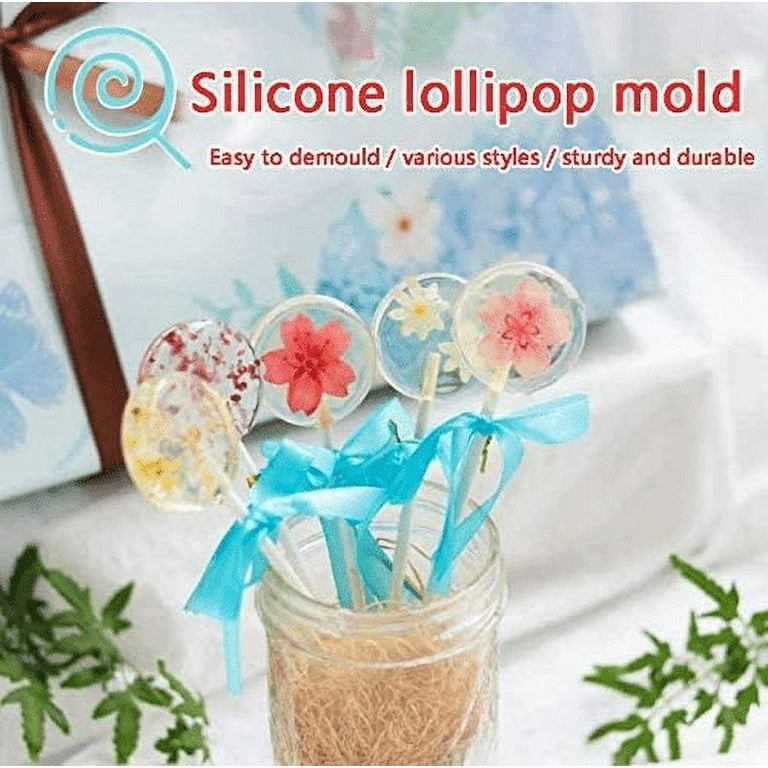 WENJLYJ 2Pcs Silicone Lollipop Molds,16 Capacity Round Shape Lollipop Molds  Silicone Sucker Chocolate Hard Candy Mold With 20 Pcs Lollypop Sucker