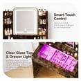 thumbnail image 6 of ICEELF Small Vanity Desk for Girls with Tempered Glass Top, Smart RGB Drawer, APP & Remote, 6000+ Colors, Music Sync, Timer, 3-Color LED Mirror, 5 Shelves, Vintage Brown, 6 of 10