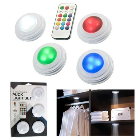 4 Pk Puck Lights 12 Color Changing Set Under Cabinet Lighting Kit 4 Pk Puck Lights 12 Color Changing Set Under Cabinet Lighting Kit Remote Control