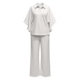 thumbnail image 7 of Breezora Women's Summer Casual Knit 2 Piece Outfit Batwing Sleeve Stand Collar Blouse Wide Leg Pants Loose Fit Set, 7 of 7