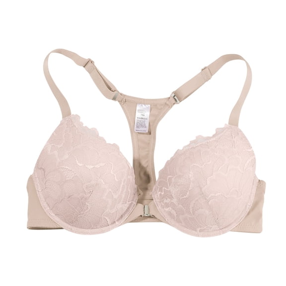 YWMJI Women's Lace Bra Front Closure Floral Lace Underwire Bra Seamless Unlined Racerback Push Up Bra Full Coverage Padding Support Bras Front Snap Supportive Bras Soft Wire Lift Breasts Beige L