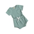 thumbnail image 3 of Qiylii Baby 2-piece Outfit Set Short Sleeve Solid Color Tops T shirt + Shorts, 3 of 6