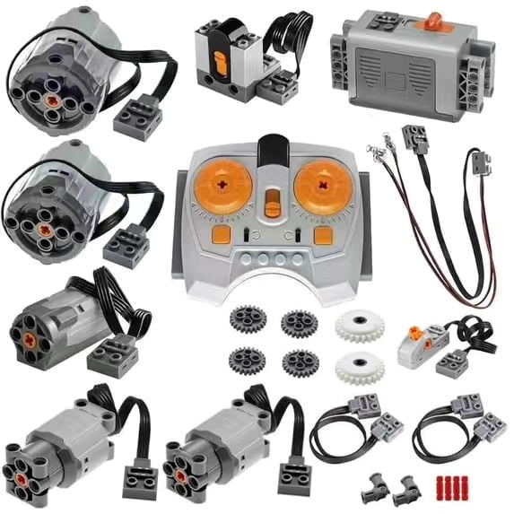 24 PCS Power Functions Set, Power Function Motor Kit, Change Parts,Motor-Remote-Control-Box-Light Cable Control Switch Technical-Parts, Compatible with Major Brands