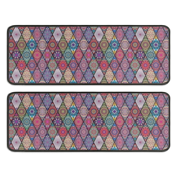 Kitchen Rugs Sets Of 2,Red Boho Ethnic Geometric Pattern Anti Fatigue Kitchen Mat Rugs Non Slip Washable,Decorative Kitchen Floor Mats for Kitchen,Sink,Laundry,17"x47" 17"x47"