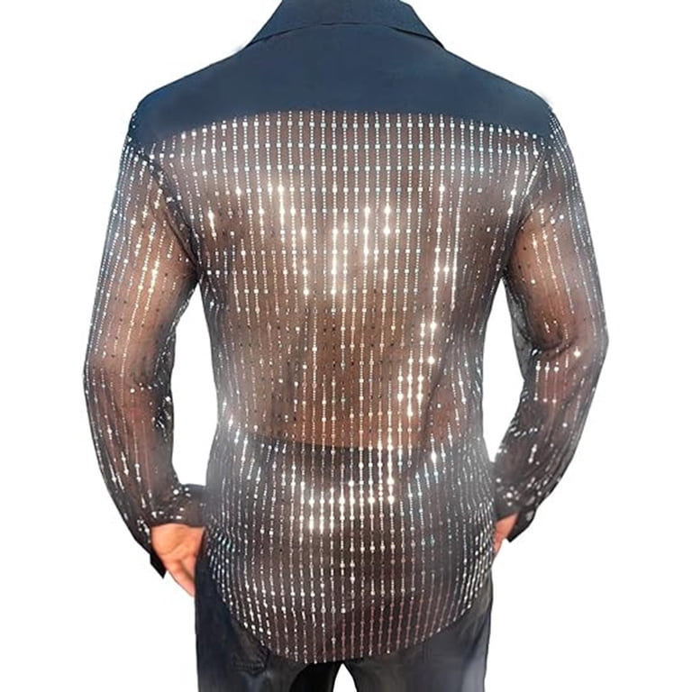 AIEOE Pailletten Shirt voor Mannen Sparkle Vintage Button Down