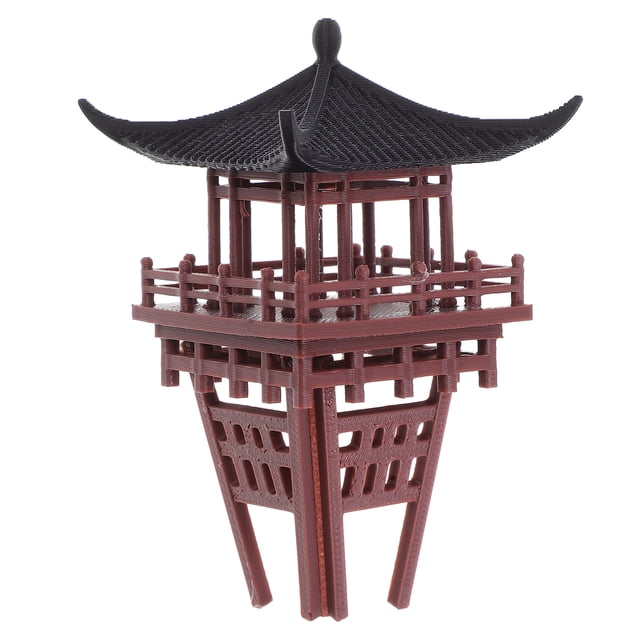 GOOHOCHY Estatua de pabellón chino en miniatura para micropaisaje, decoración vintage, accesorio de jardín de hadas, mesa de arena, mini pabellón de plástico.