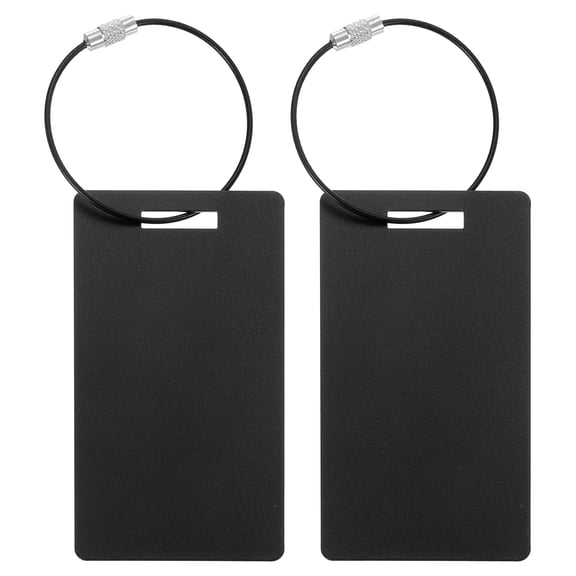Uxcell Travel Luggage Tags for Suitcases, 2Pcs 3.5" x 2" Aluminum Metal Luggage Tags with Strap, Personalized Bag Tags (Black)