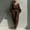 Dark Brown, variant on Women's Elegant Loose Solid Color Set – Off Shoulder V-Neck Puff Sleeve Blouse & High Waist Wide Leg Pants Dark Brown，S